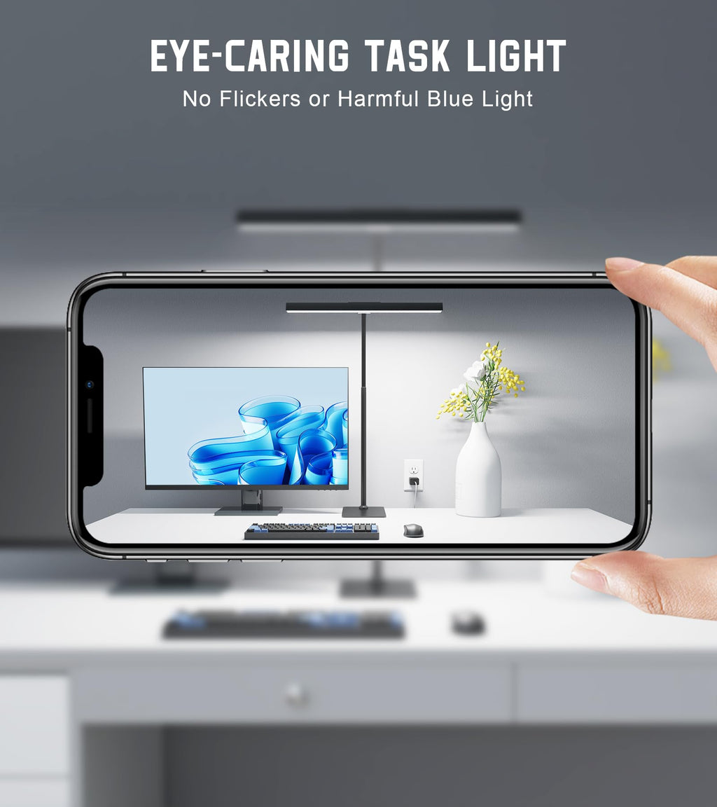 Desk Lamp for Office with Base, Eye-Caring Desk Light with Adjustable Gooseneck, 12W USB Adapter Touch Control 5 Dimmable Brightness & Color Tall Lamp for Work, Computer, Study, Task
