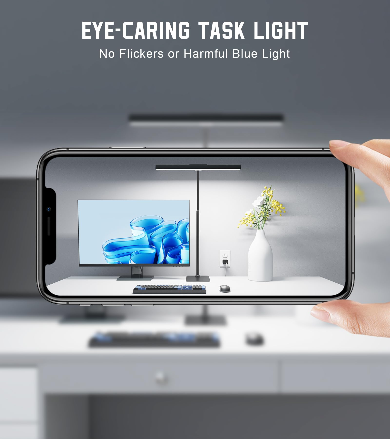Desk Lamp for Office with Base, Eye-Caring Desk Light with Adjustable Gooseneck, 12W USB Adapter Touch Control 5 Dimmable Brightness & Color Tall Lamp for Work, Computer, Study, Task