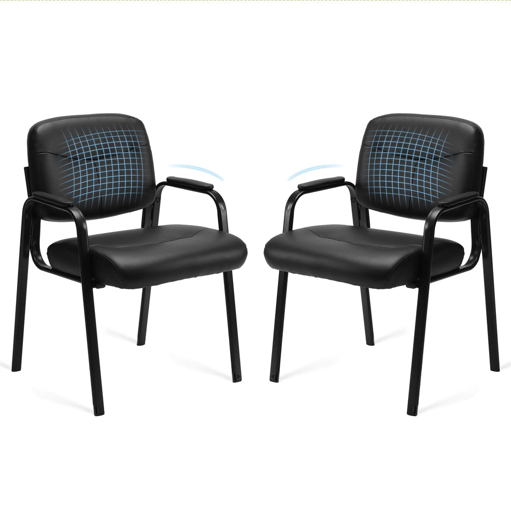 Set of 2, Office Reception Guest Waiting Room Chairs Leather Stationary Chair No Wheels with Padded Arms for Elderly Desk Conference Room Lobby, Inky