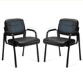 Set of 2, Office Reception Guest Waiting Room Chairs Leather Stationary Chair No Wheels with Padded Arms for Elderly Desk Conference Room Lobby, Inky