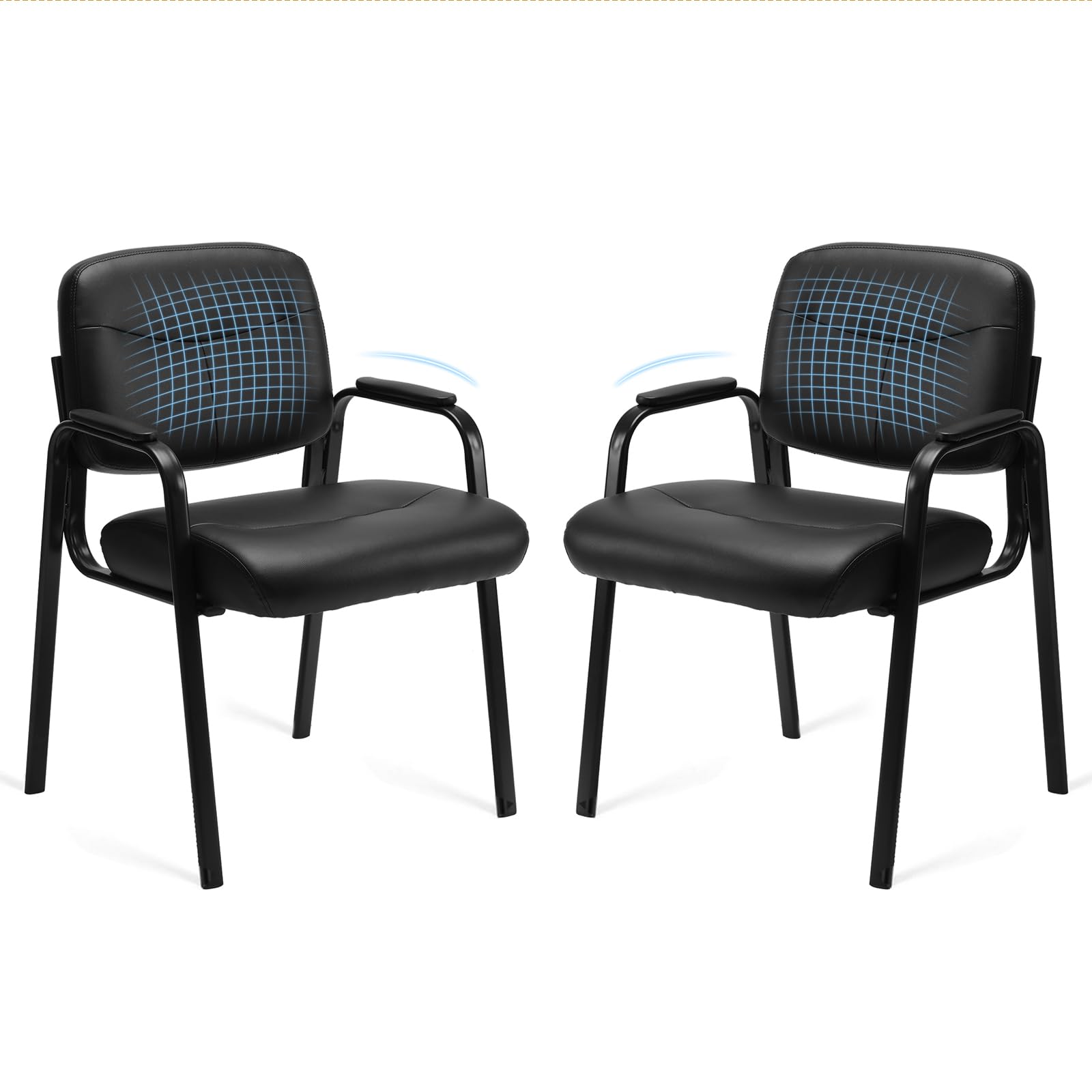 Set of 2, Office Reception Guest Waiting Room Chairs Leather Stationary Chair No Wheels with Padded Arms for Elderly Desk Conference Room Lobby, Inky