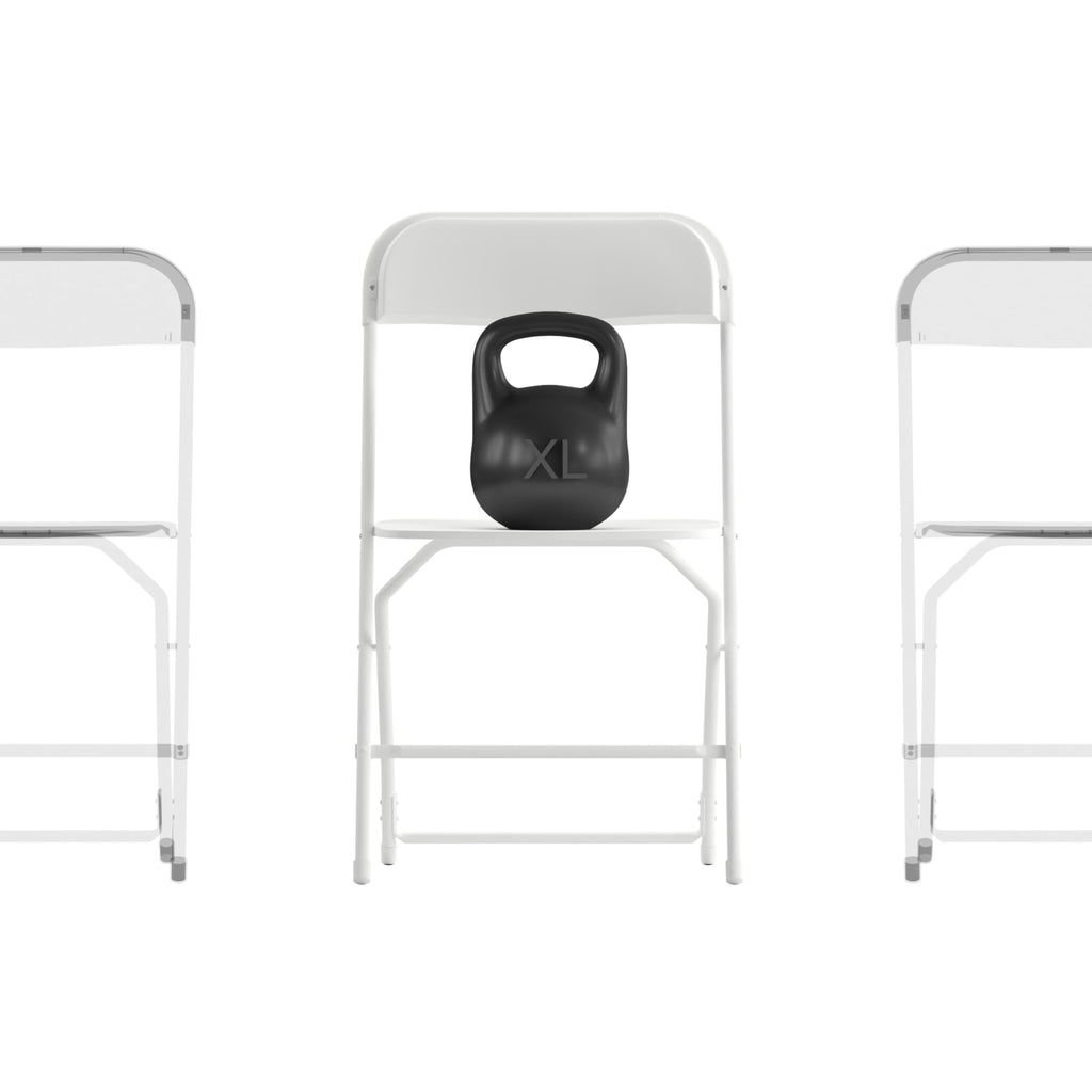 Set of 4, Hercules Series Big & Tall Stackable Plastic Folding Chairs, Extra Wide Commercial Event Seats,  White