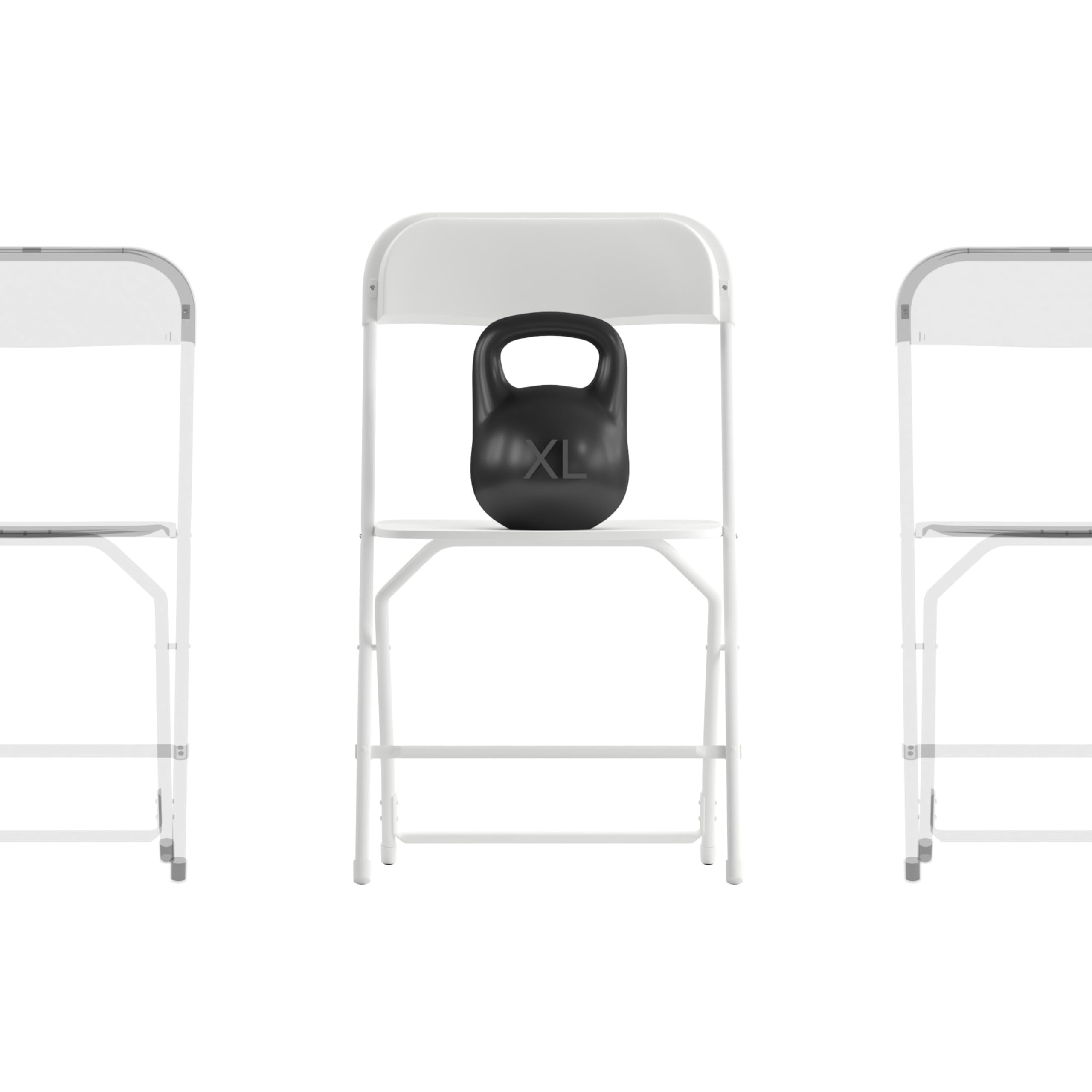 Set of 4, Hercules Series Big & Tall Stackable Plastic Folding Chairs, Extra Wide Commercial Event Seats,  White