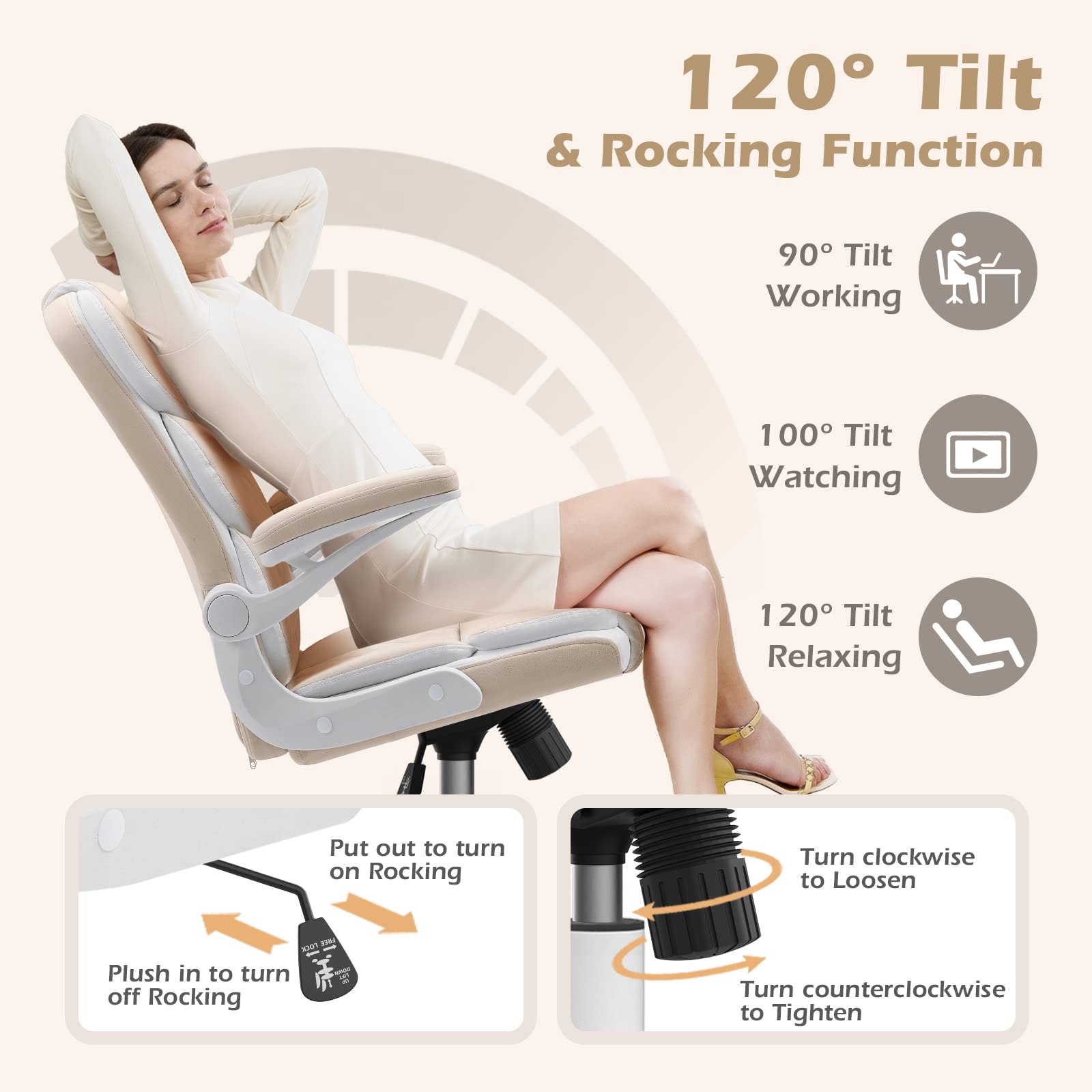 Office Chair Velvet Fabric Ergonomic Executive Computer Desk Chairs Small Cute Rolling Task Chairs for Teens&Adults,Beige