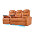 Home Theater Seating Simple Style Seats Top Grain Leather Loveseat Recliner Chair Dual Power Movie Theater Chairs Gaming Sofa with Tray Table (Orange, Row of 3 Loveseat Right)