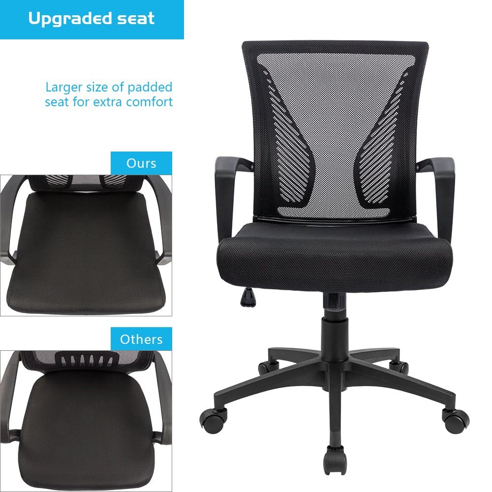 (2, Black) Office Chair Ergonomic Computer Desk Mesh Chair Mid Back Swivel Lumbar Support with Armrest