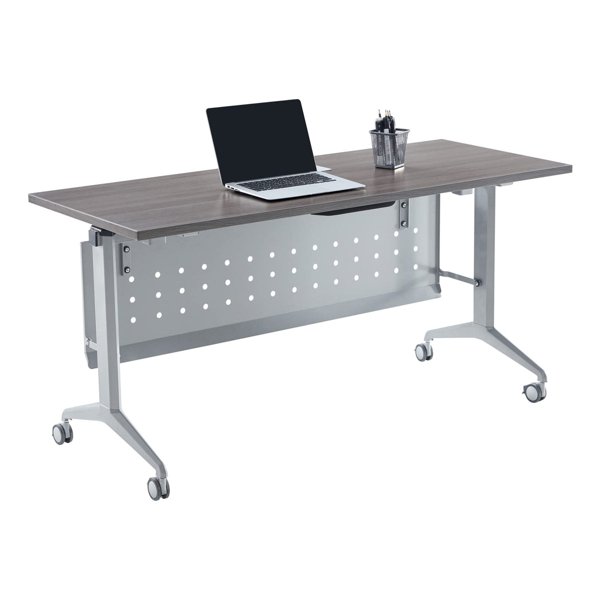 Flip-Top Nesting Training Table with Modesty Panel, 60" W x 29-1/2"H x 24" D, Gray/Silver