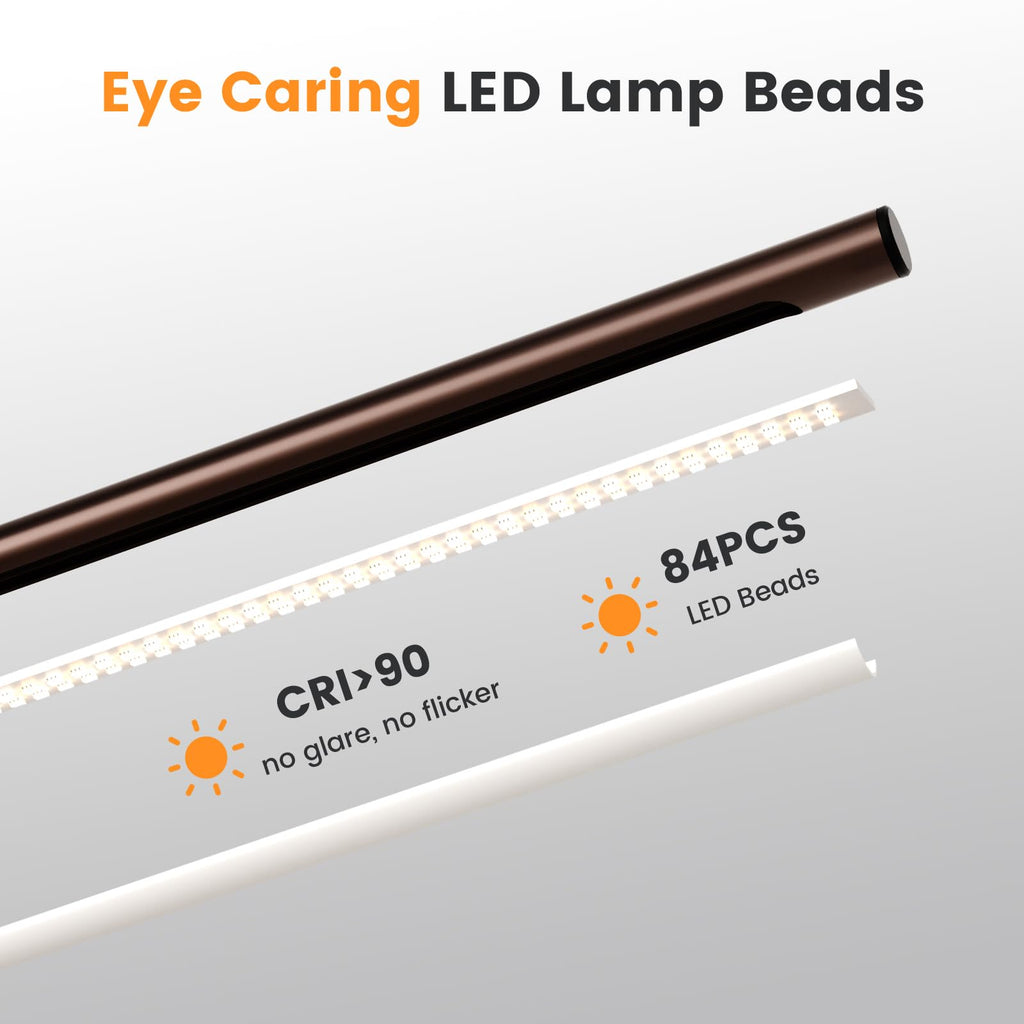 Brown LED Desk Lamp - 16" Foldable Metal Desk Light with Base, 15W, 1200LM, Dimmable Color Changing Table Lamp for Reading Study, Modern Table Lamp for Home Office Laptop College Dorm