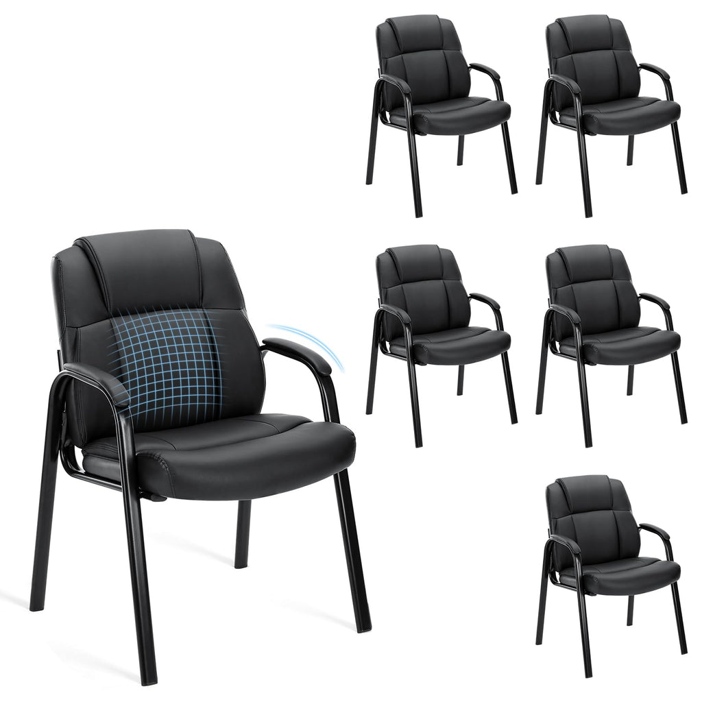 Set of 6, Waiting Room Chair Leather Office Desk Reception Guest Stationary Side Chairs with Padded Arms for Home Conference Lobby Area Meeting Church Medical Clinic Elderly Student