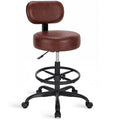 Drafting Chair with Back, Adjustable Foot Rest Rolling Stool, Multi-Purpose Office Desk Chair, Thick Seat Cushion for Home Bar Kitchen Shop - Rustic Brown