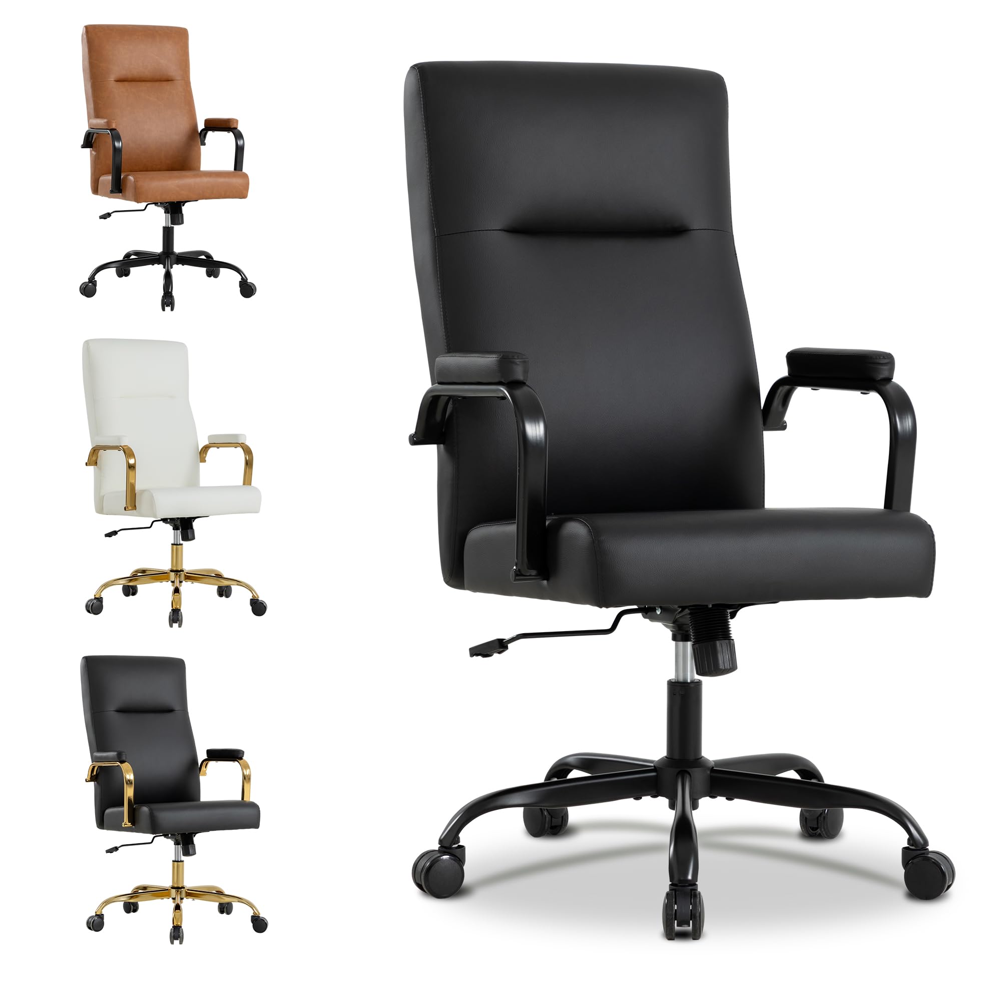 Office Desk Chair,Leather Conference Room Chairs with Wheels,Modern High Back Executive Office Chair with Memory Foam,Ergonomic Swivel Computer Chair for Home Office,Black