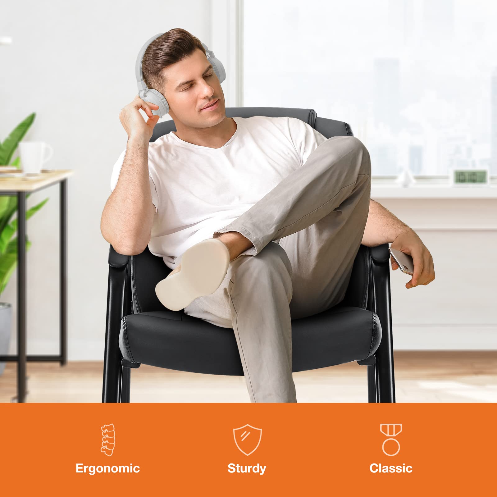 Waiting Room Office Guest Chairs Set of 8, PU Leather Big and Tall No Wheels Executive Office Chair with Padded Arms for Reception Conference Room Lobby