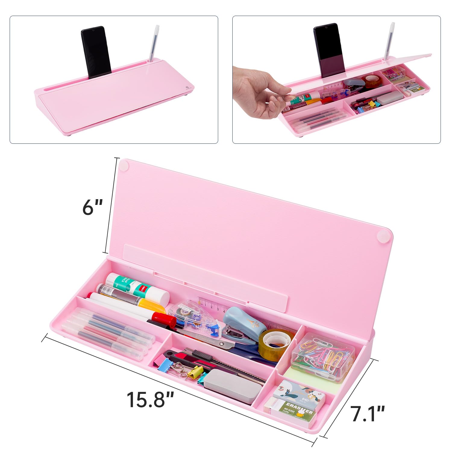 Desktop Whiteboard Dry-Erase-Board - Computer Keyboard Stand White Board Surface Pad with Drawer, Desk Organizers with Accessories for Office, Home, School Supplies - Complete Pink