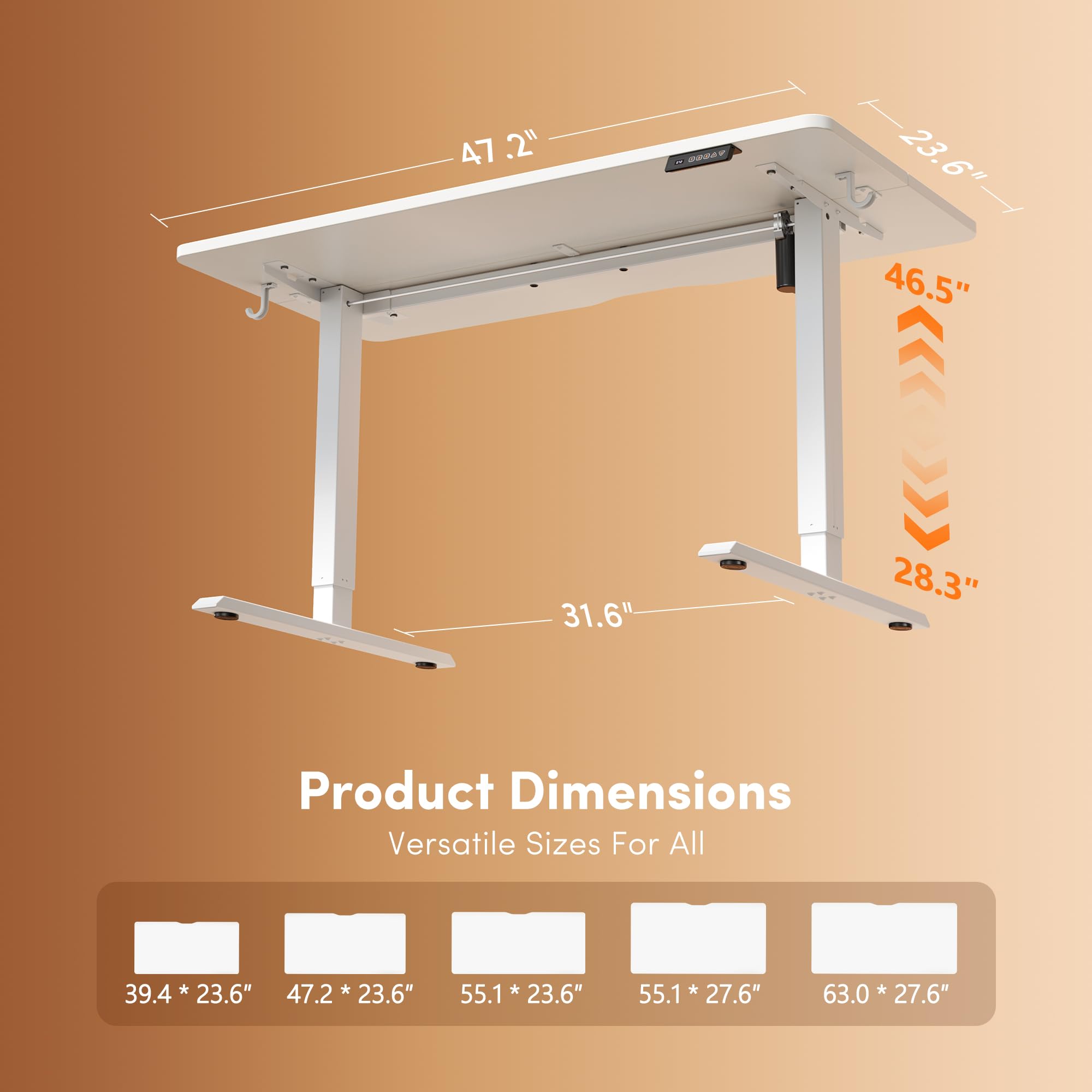 48 x 24 Inchs Electric Standing Desk, Height Adjustable, Sit Stand Up, Computer Office Desk with Splice Board, White Frame/White Top