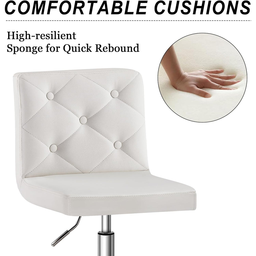 PU Leather Mid-Back Armless Vanity Chair Adjustable Height 360° Rolling Swivel for Office Work, White