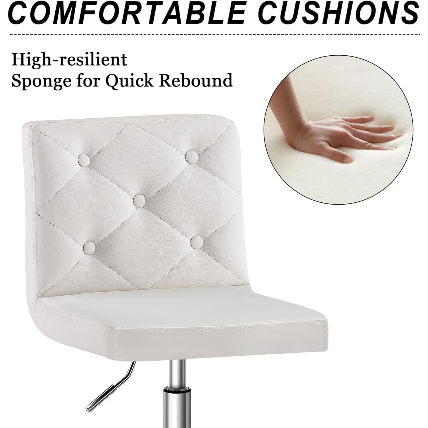 PU Leather Mid-Back Armless Vanity Chair Adjustable Height 360° Rolling Swivel for Office Work, White