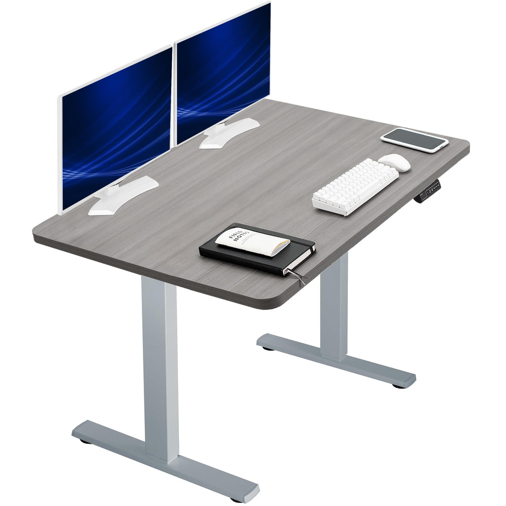 Electric 48 x 30 in Standing Desk, Memory Height Adjustment, 1B Series, Holds 220 lbs, One-Piece Dark Gray Top, Gray Frame