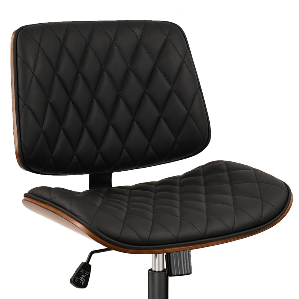 Home Office Desk Chair with Wheels, Adjustable Height Armless Office Chair, PU Leather Mid Back 360 Swivel Computer Chair, Modern Walnut Chair for Home, Meeting, Reading Room,Black(1 pk)