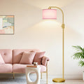 Floor Lamp, 1200 Lumens LED Edison Bulb Included, Arc Gold Floor Lamps for Living Room Modern Standing Lamp with Pink Linen Shade