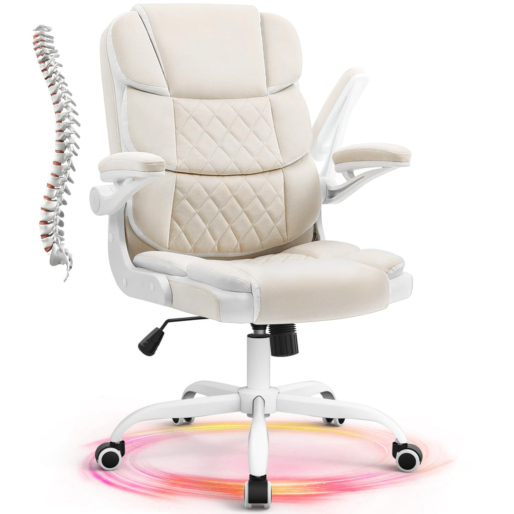 Office Chair Velvet Fabric Ergonomic Executive Computer Desk Chairs Small Cute Rolling Task Chairs for Teens&Adults,Beige