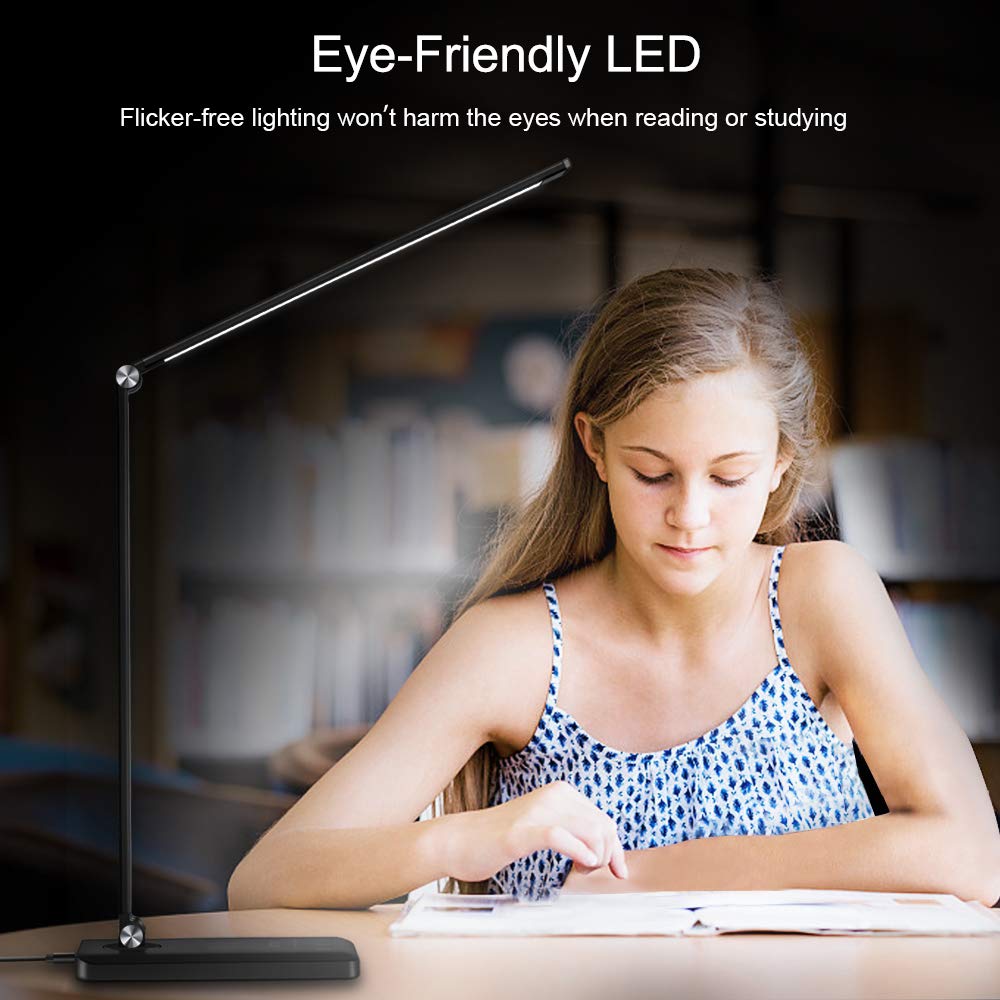 8-in-1 LED Desk Lamp with 10W Fast Wireless Charger,USB Charging Port,Desk Lamps for Home Office,5 Color Mode 7 Brightness Desk Light Night Light,40Min Timer, Reading Table Lamp for Bedroom