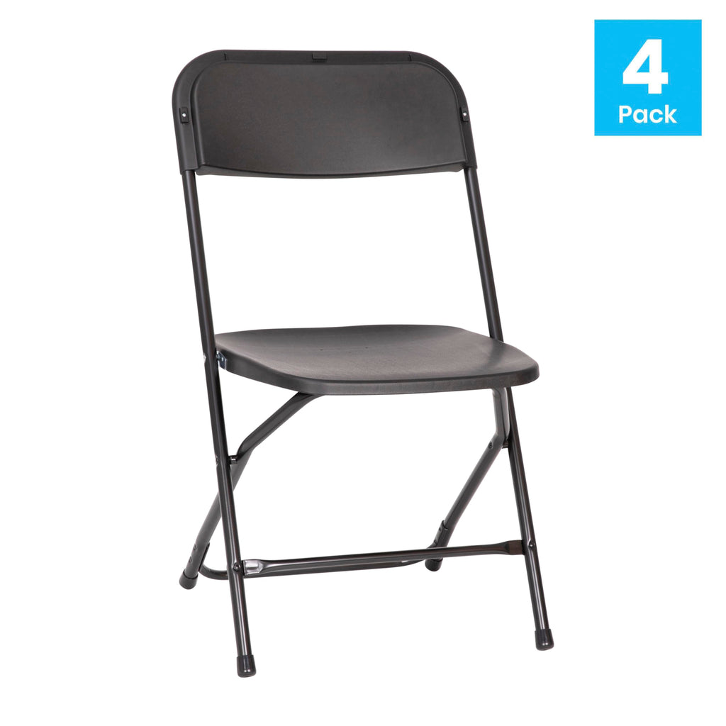 Set of 4, Hercules Series Big & Tall Stackable Plastic Folding Chairs, Extra Wide Commercial Event Seats, Black