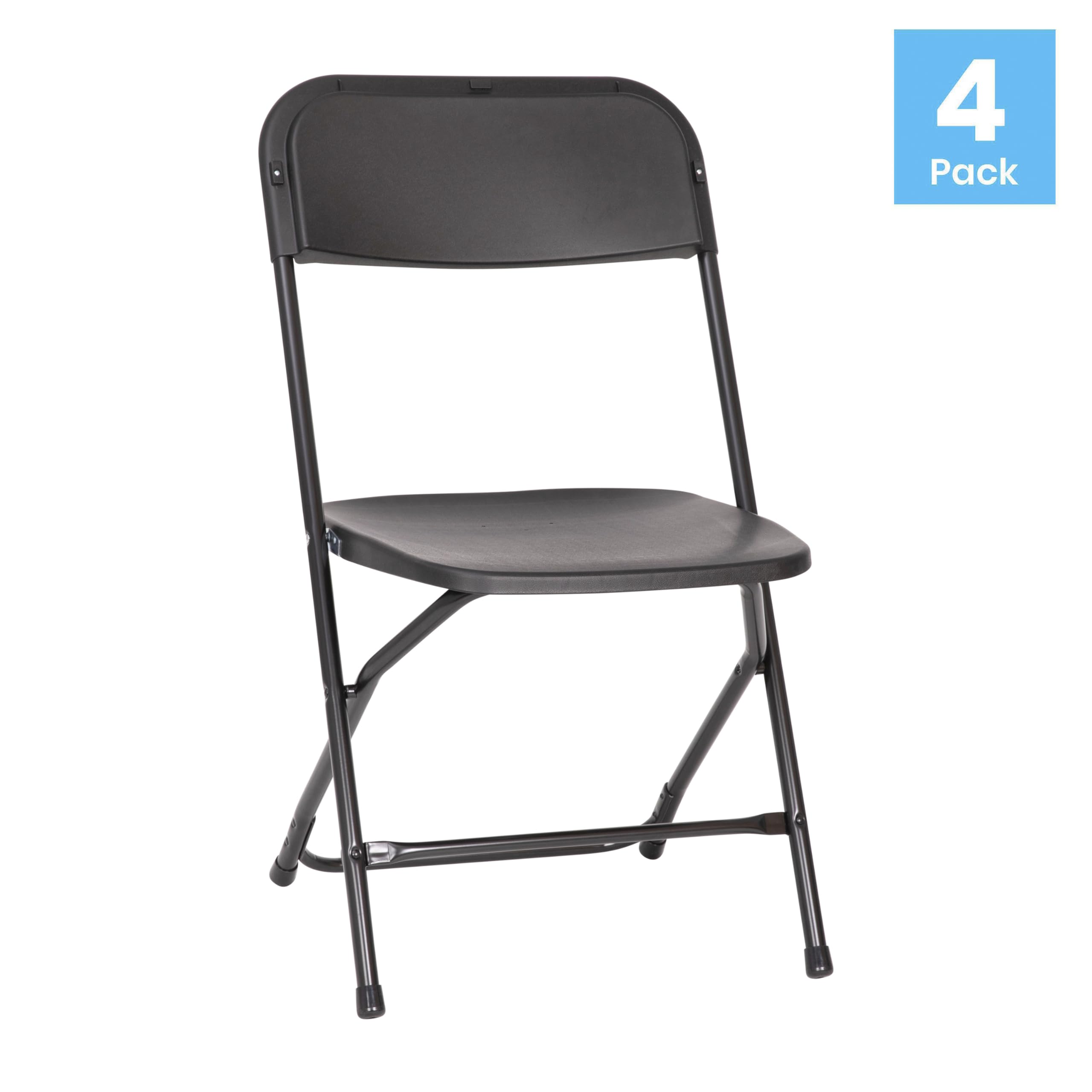 Set of 4, Hercules Series Big & Tall Stackable Plastic Folding Chairs, Extra Wide Commercial Event Seats, Black