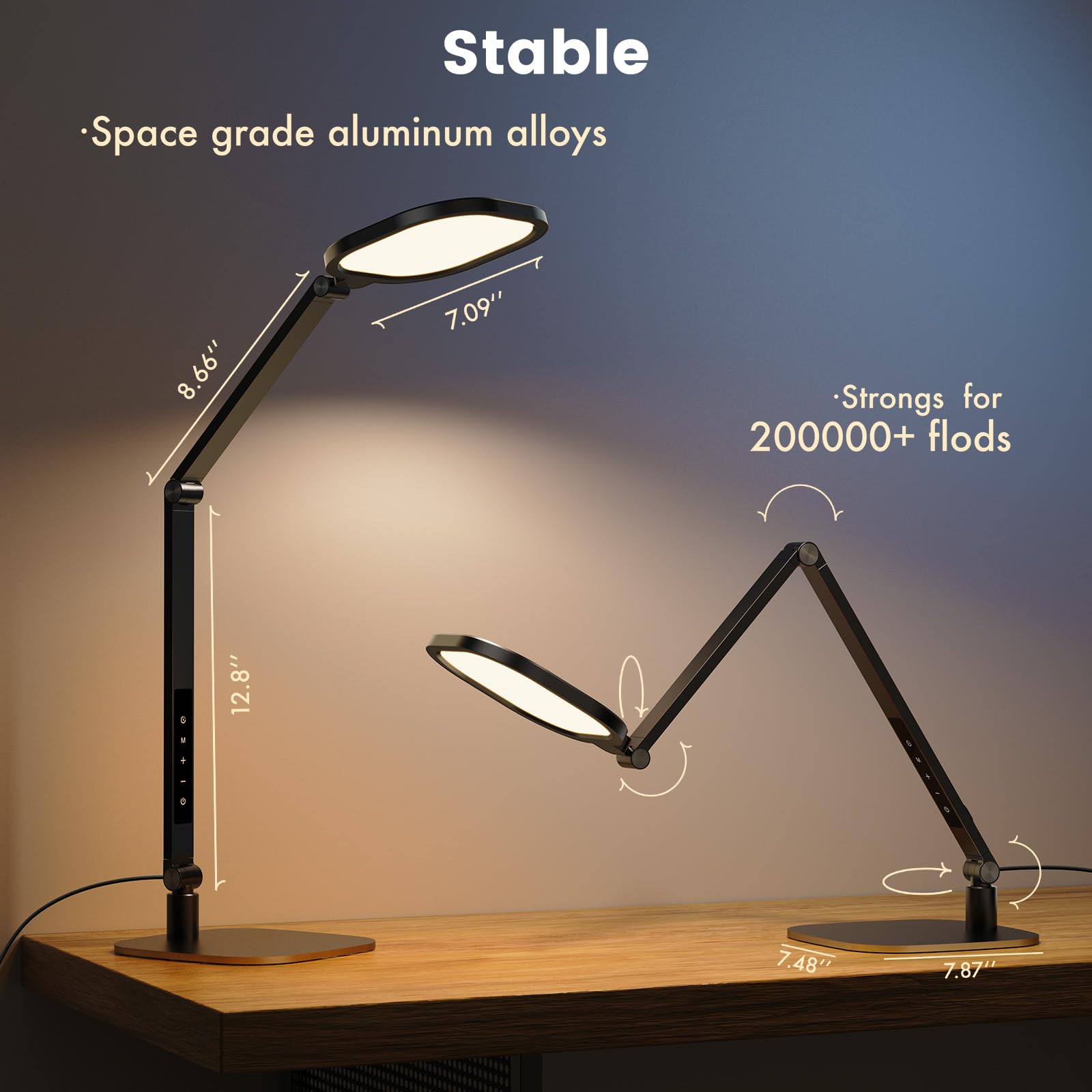 LED Desk Lamp for Office, 15W Desk Light with CRI >95, Memory & Timer Function, 1200LM Dimmable Computer Light for Video Calls, Conference, Reading, Study (Black-2packs)
