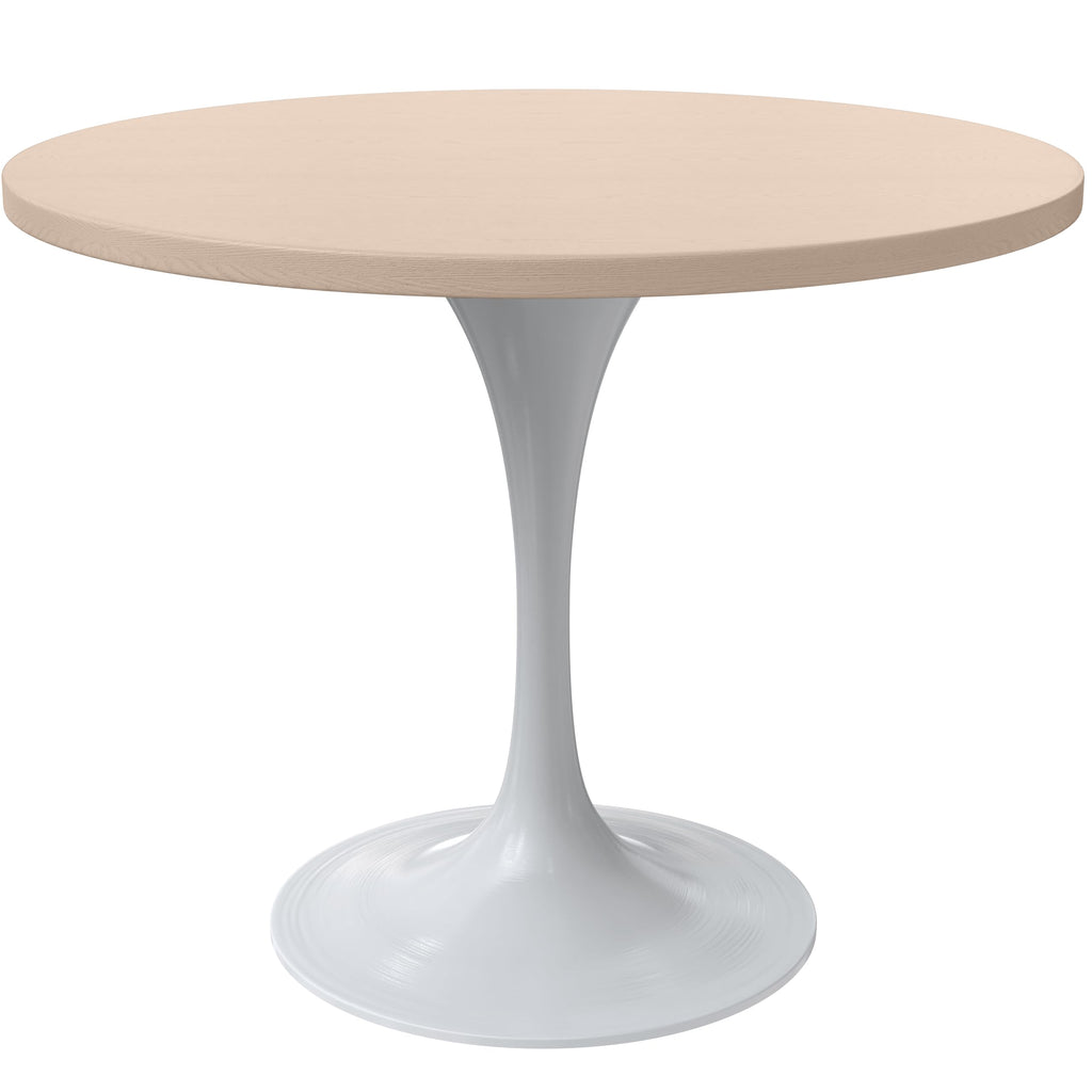 Verve Mid-Century Modern 36 Inch Round Dining Table, MDF Wood Tabletop with White Steel Pedestal Base, Contemporary Kitchen & Dining Room Table, for Small Spaces (Light Natural)