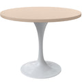 Verve Mid-Century Modern 36 Inch Round Dining Table, MDF Wood Tabletop with White Steel Pedestal Base, Contemporary Kitchen & Dining Room Table, for Small Spaces (Light Natural)