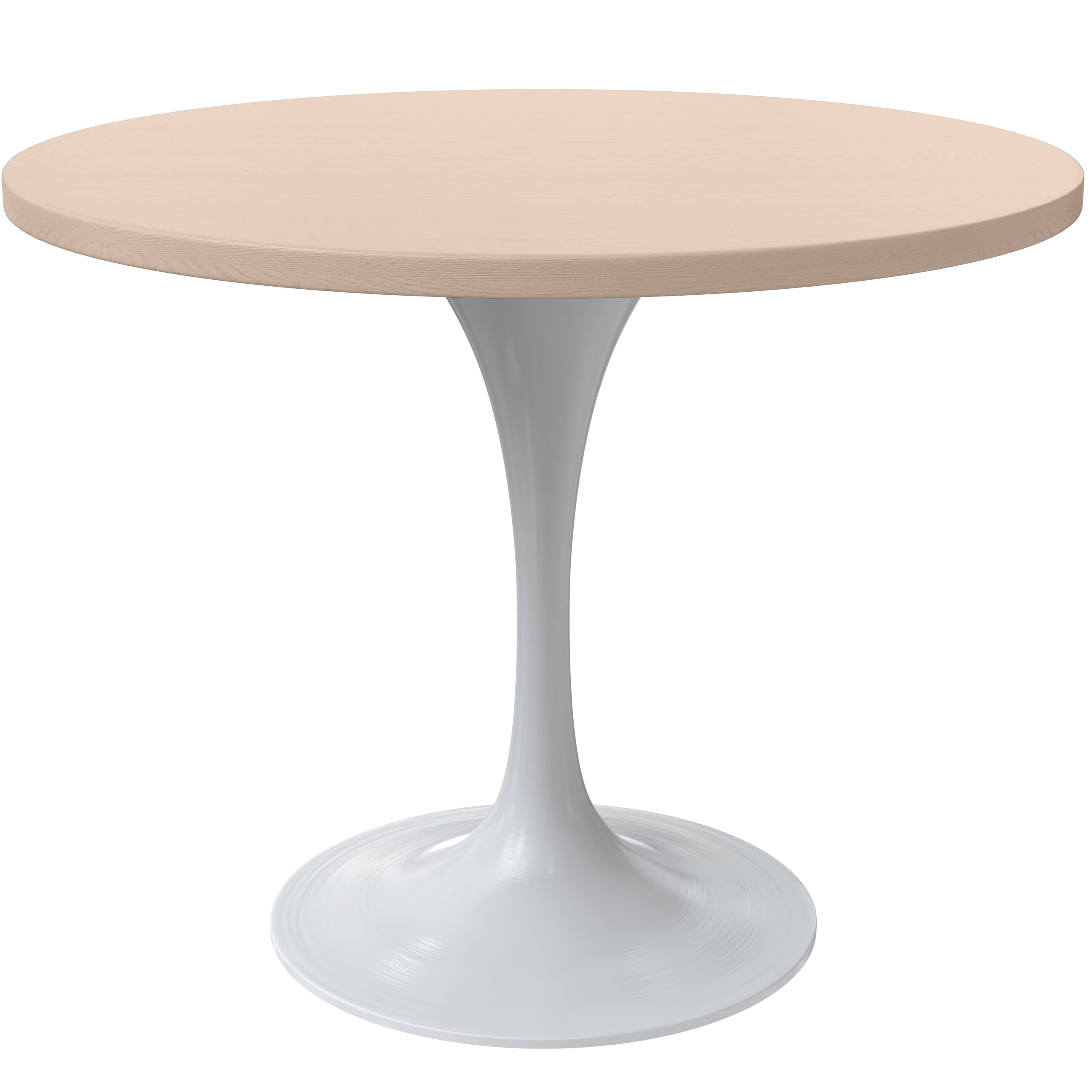 Verve Mid-Century Modern 36 Inch Round Dining Table, MDF Wood Tabletop with White Steel Pedestal Base, Contemporary Kitchen & Dining Room Table, for Small Spaces (Light Natural)