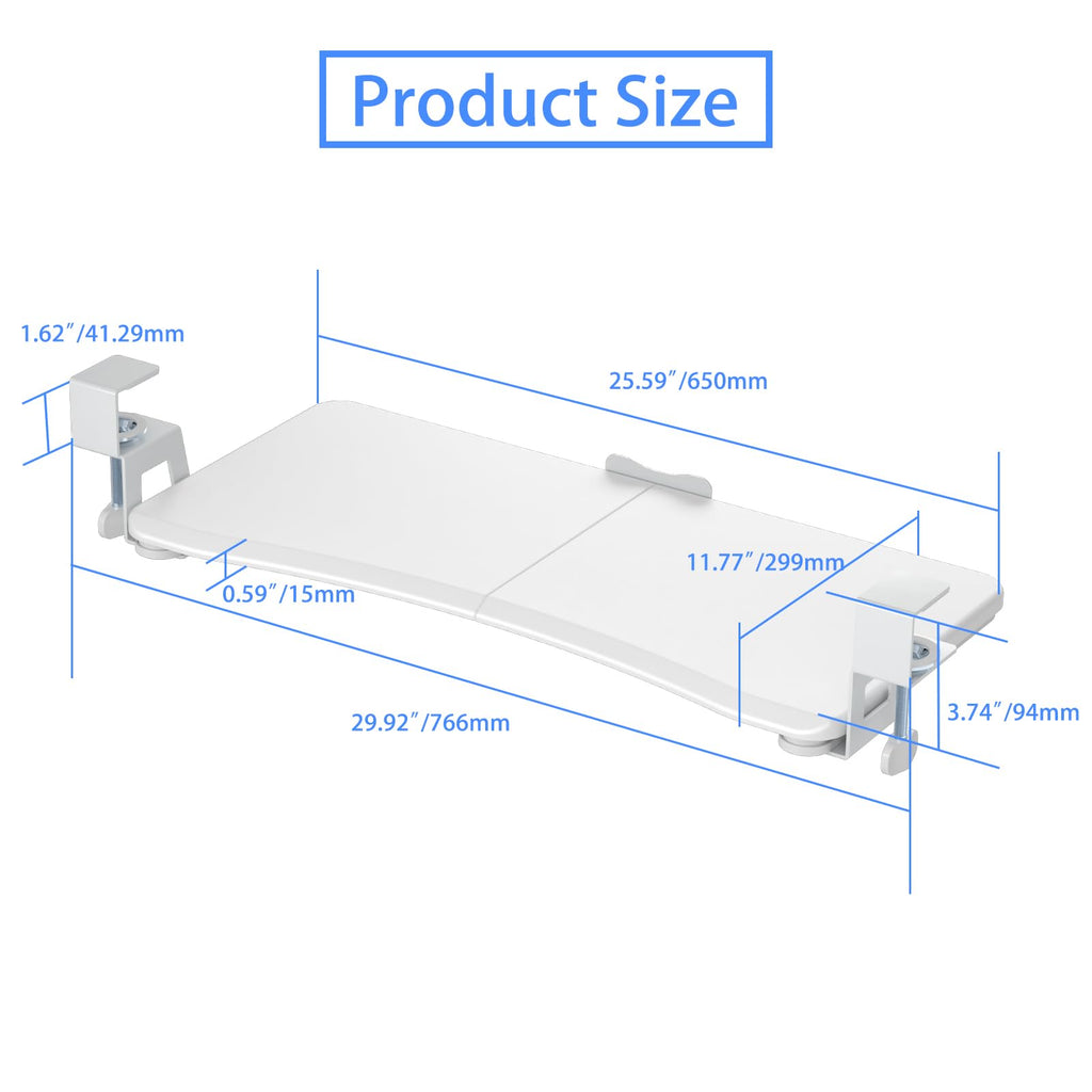 Keyboard Tray Under Desk Pull Out with C Clamp Mount, Computer Keyboard & Mouse Tray, 25.6 (30 Including Clamps) x 11.8 inch Slide-Out Platform Computer Drawer for Typing, White,