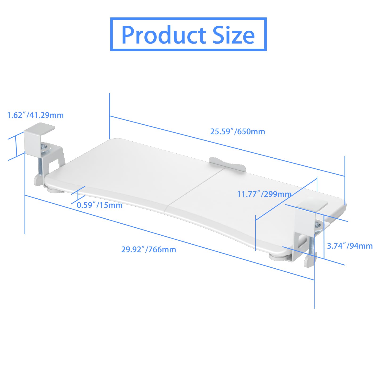Keyboard Tray Under Desk Pull Out with C Clamp Mount, Computer Keyboard & Mouse Tray, 25.6 (30 Including Clamps) x 11.8 inch Slide-Out Platform Computer Drawer for Typing, White,