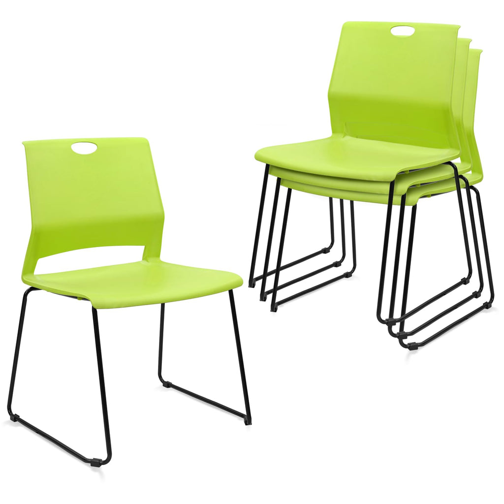Set of 4, Stackable Guest Reception Chairs, Stacking Office Chair with Ergonomic Lumbar Support & Metal Legs, Plastic Desk Chairs for Conference School Church Waiting Meeting Break Room, Green
