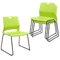 Set of 4, Stackable Guest Reception Chairs, Stacking Office Chair with Ergonomic Lumbar Support & Metal Legs, Plastic Desk Chairs for Conference School Church Waiting Meeting Break Room, Green