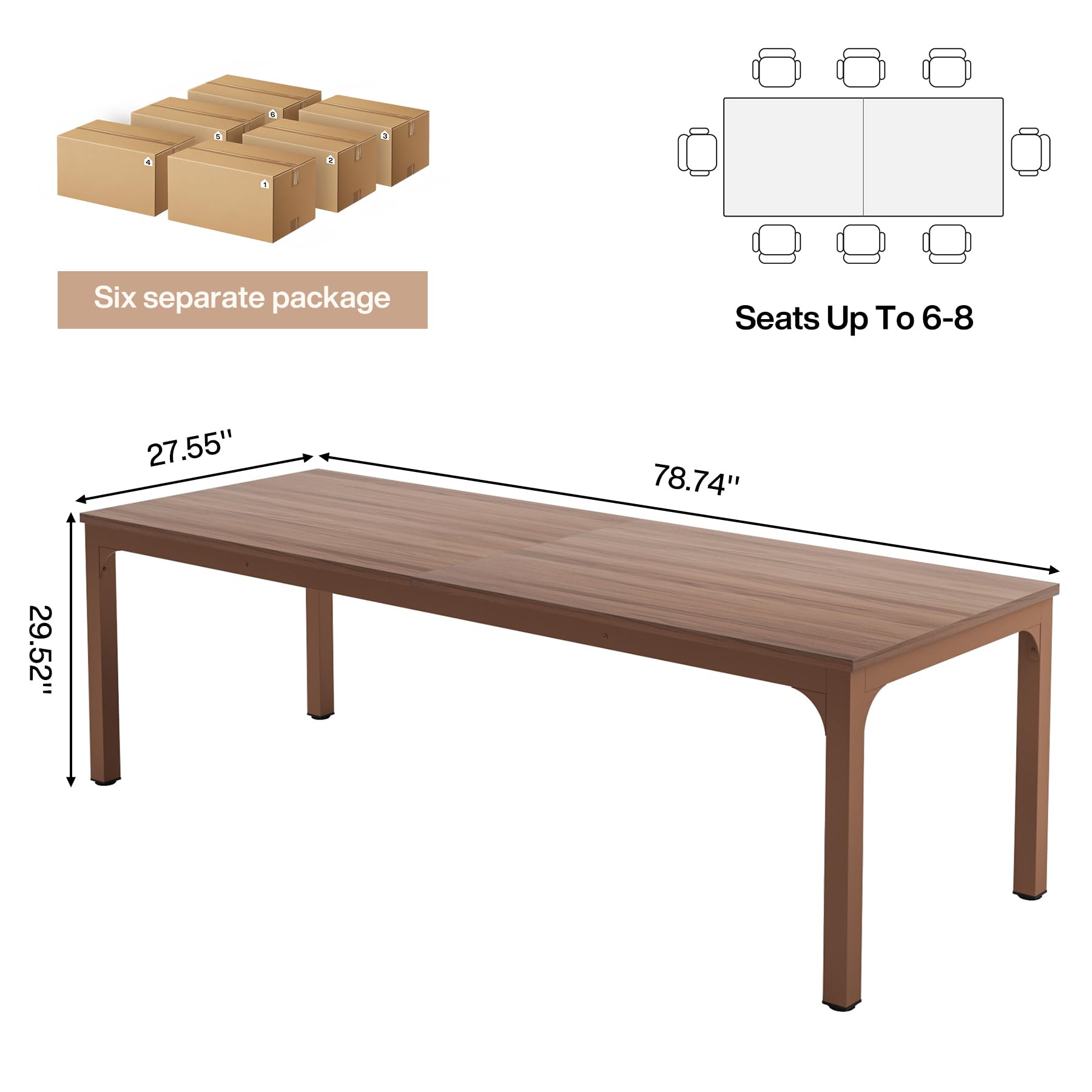 6.5 FT Conference Room Table, 78.74" W x 27.56" D Large Office Conference Table, Modern Seminar Meeting Table Desk for Boardroom, Meeting Room (6, Walnut)