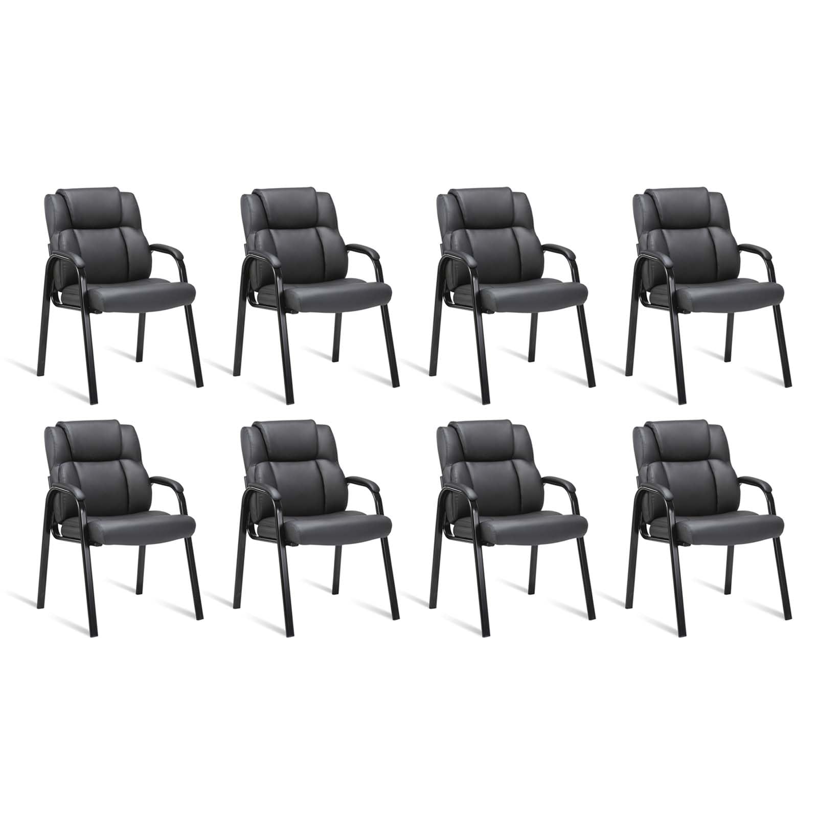 8 Pack, Leather Guest Chair with Padded Arm Rest for Reception Meeting Conference and Waiting Room Side Office Home Black