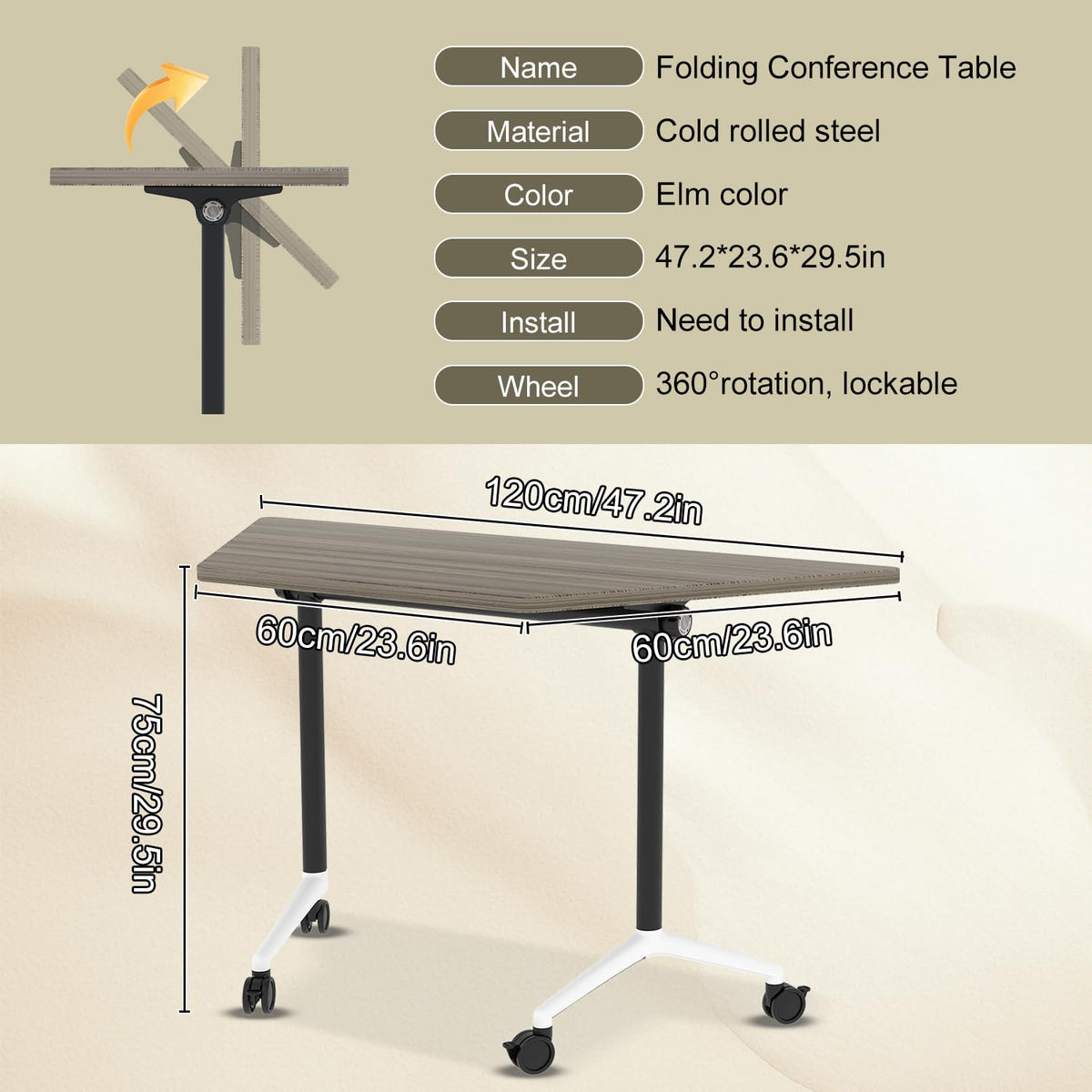 Folding Conference Table, 6 Pack Modern Flip Top Mobile Training Tables