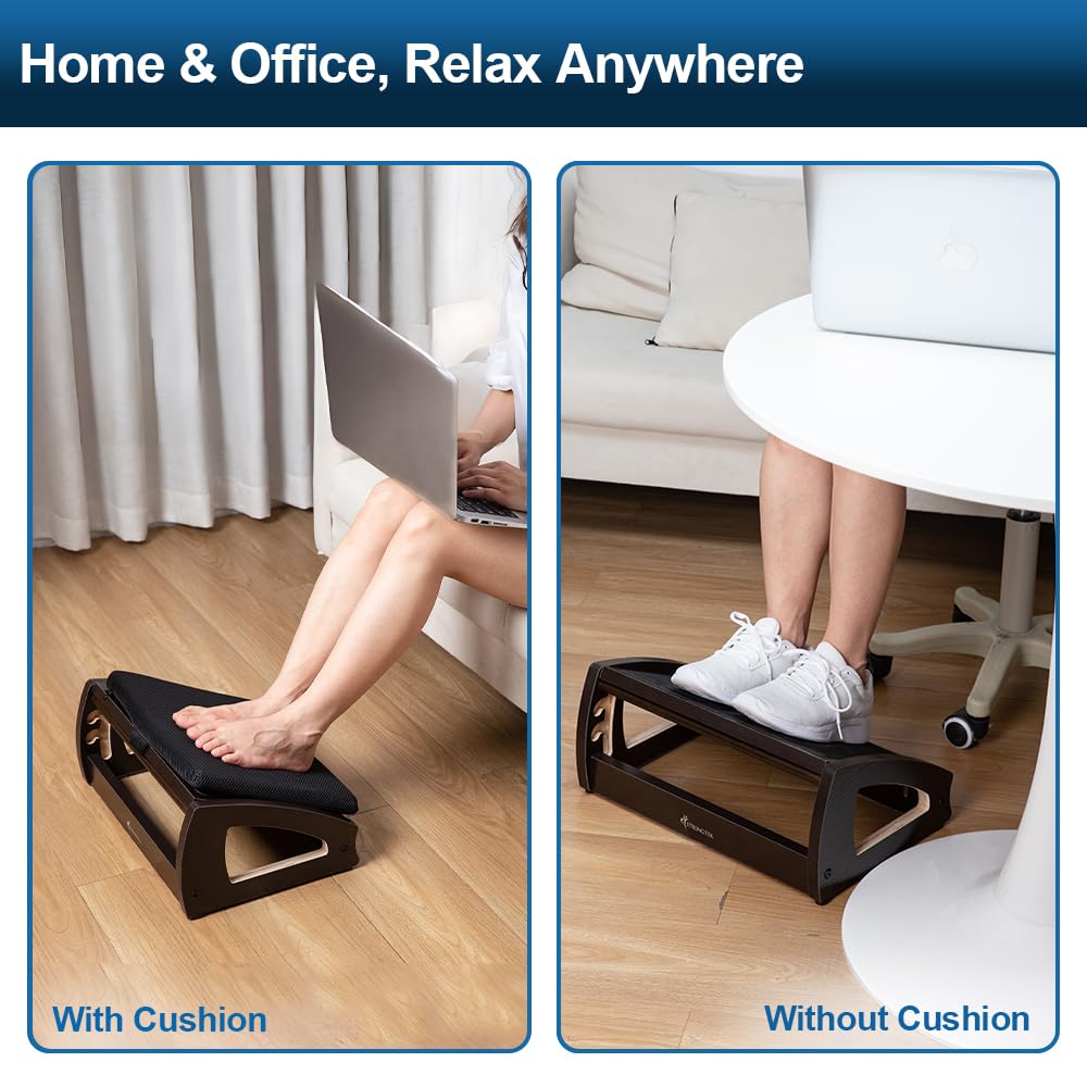 Wood Ergonomic Footrest - 4-Angle Adjustable Foot Stool for Desk, Office Footrest, Anti-Slip Foot Stand for Under Desk, Enhances Posture, Promotes Blood Circulation, Easy Assembly (Espresso)