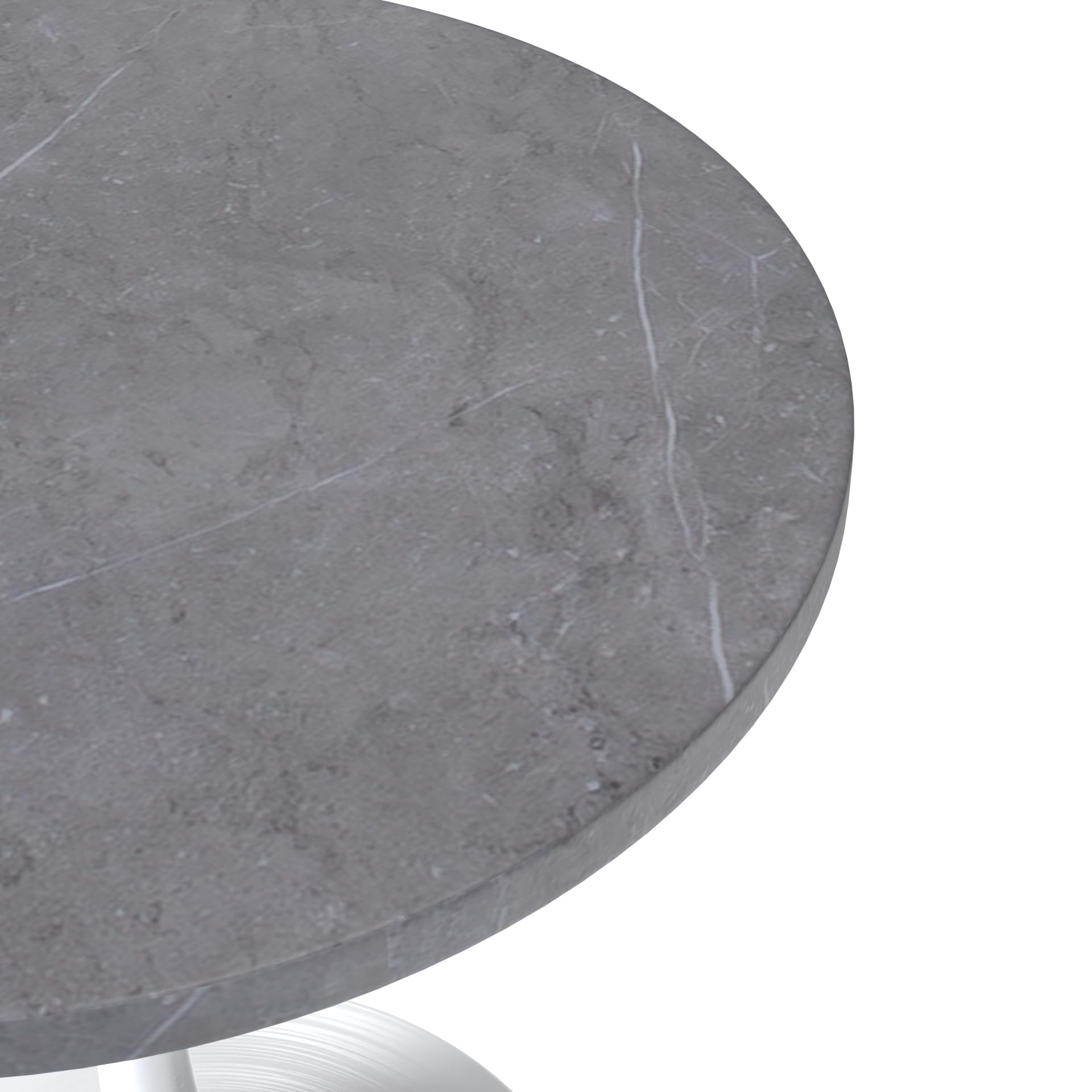 LeisureMod Verve Mid-Century Modern Dining Table with a 27" Round Sintered Stone Tabletop and White Stainless Steel Pedestal Base for Kitchen and Dining Room (Grey)