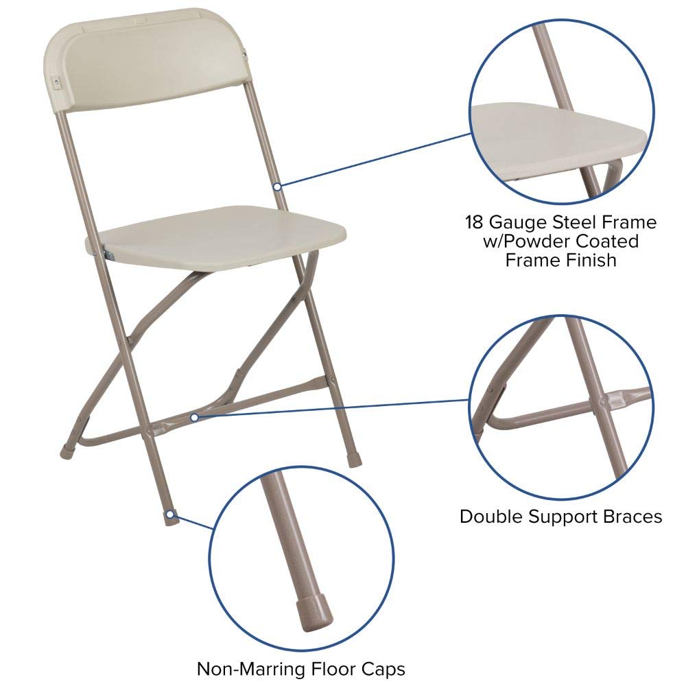2 Pack, Hercules™ Series Plastic Folding Chair - Beige - 650LB Weight Capacity Comfortable Event Chair-Lightweight Folding Chair