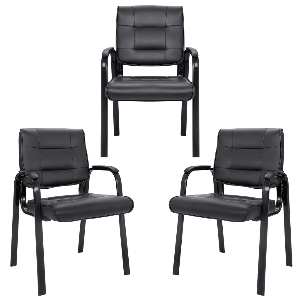 Set of 3, Office Guest Chair Bonded Leather Executive Side Chair Reception Chair W/Solid Metal Frame Home Office Furniture