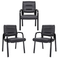 Set of 3, Office Guest Chair Bonded Leather Executive Side Chair Reception Chair W/Solid Metal Frame Home Office Furniture