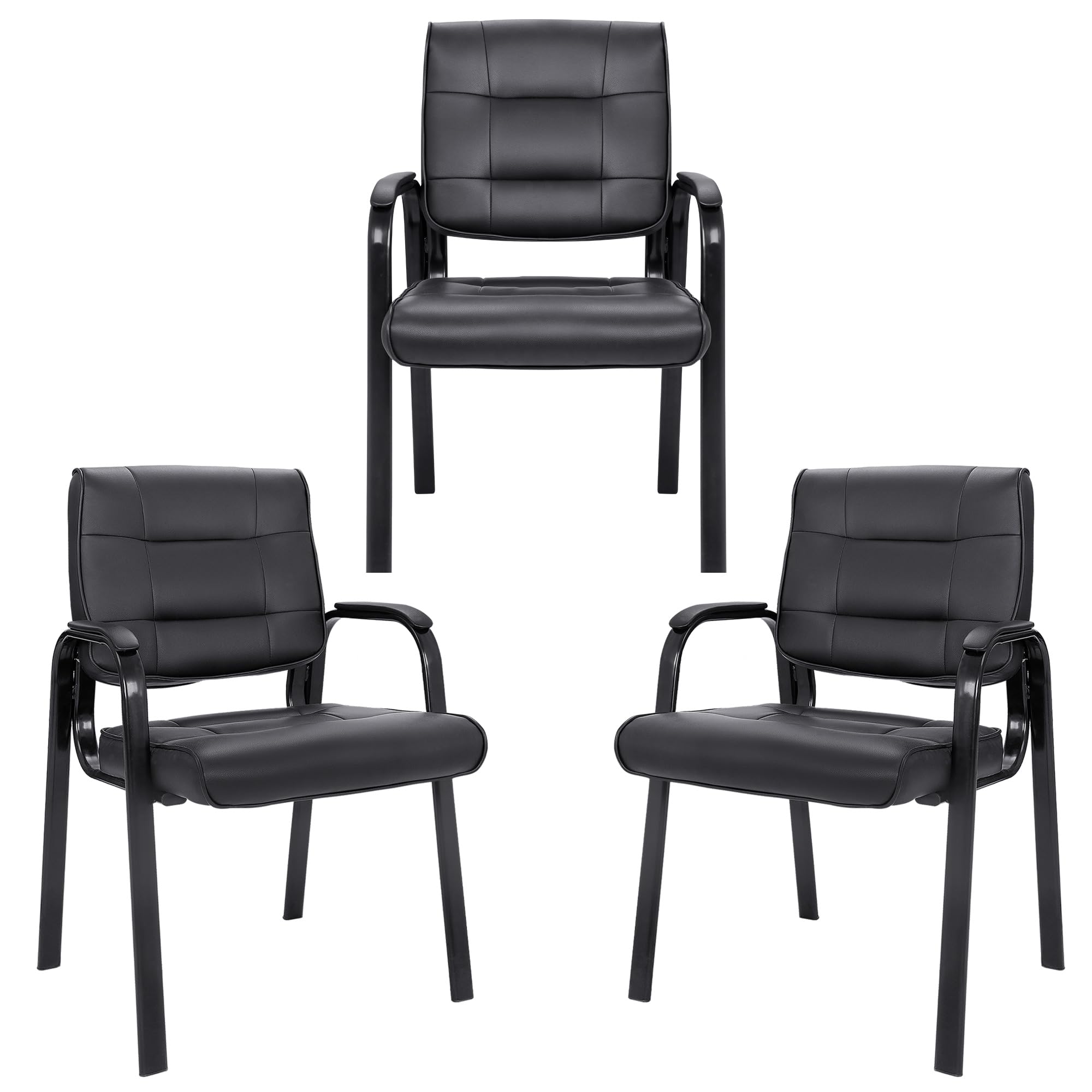 Set of 3, Office Guest Chair Bonded Leather Executive Side Chair Reception Chair W/Solid Metal Frame Home Office Furniture