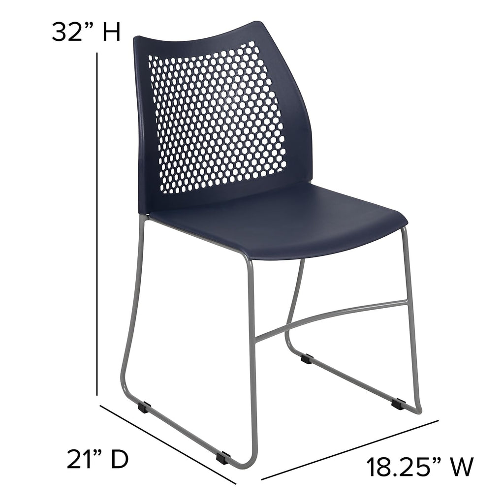 (Set of 5)Hercules Series Contoured Lobby Chairs , with Air-Vent Honeycomb Backs, Ergonomic Stacking Chairs for Offices,  Navy