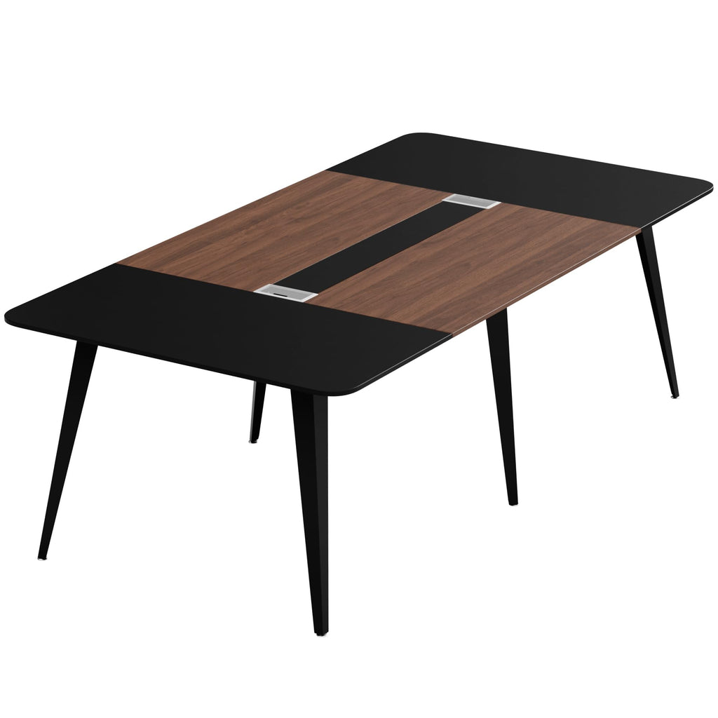 8FT Conference Table, 94.48” Meeting Seminar Table with Cable Grommets, Boardroom Table Workstation for Meeting Room, Office Conference (Black & Walnut)