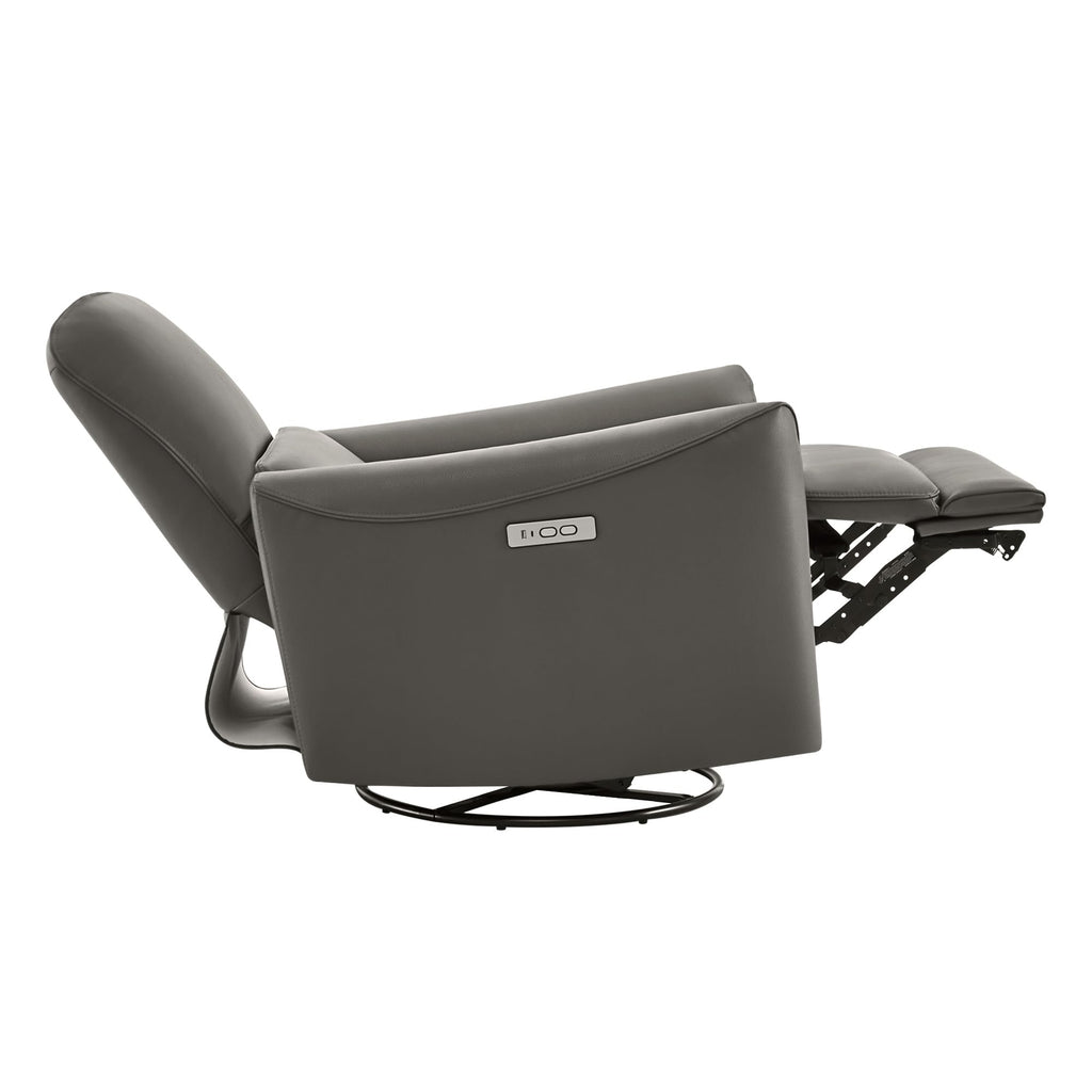 Power Recliner Chair Swivel Glider, FSC Certified Upholstered Faux Leather Living Room Nursery Reclining Sofa Chair with Lumbar Support, Charcoal