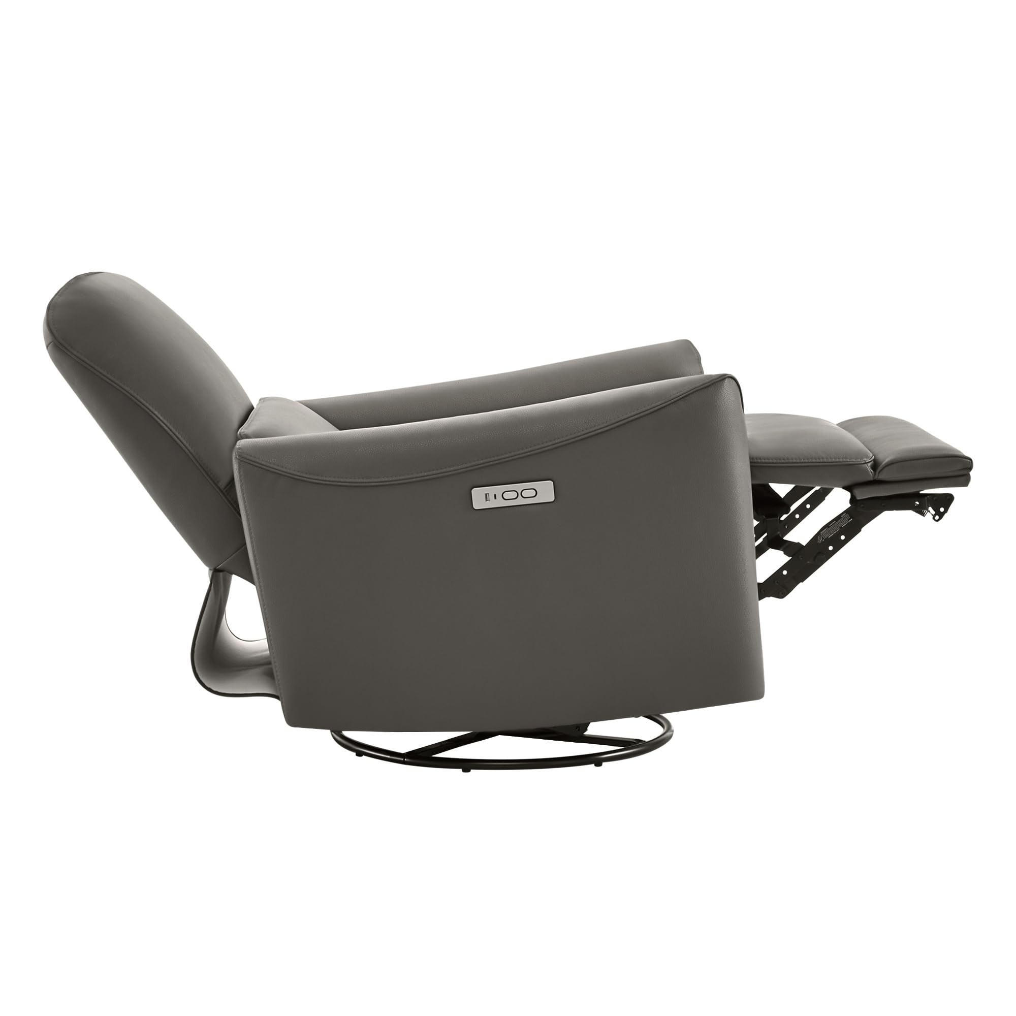 Power Recliner Chair Swivel Glider, FSC Certified Upholstered Faux Leather Living Room Nursery Reclining Sofa Chair with Lumbar Support, Charcoal