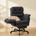 Criss Cross Office Chair with Foot Rest, Big and Tall Office Desk Chair with Flip Armrests for Pets & Cross Legged Sitting, Comfy Executive Ergonomic Reclining Computer Gaming Vanity Chair, Grey