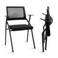 Black (2 pk) Stackable & Foldable Office Chairs with Ergonomic Lumbar Support and Thickened Seat Cushion, Folding Mesh Fabric Reception Guest Chair for School Church Conference Waiting Room